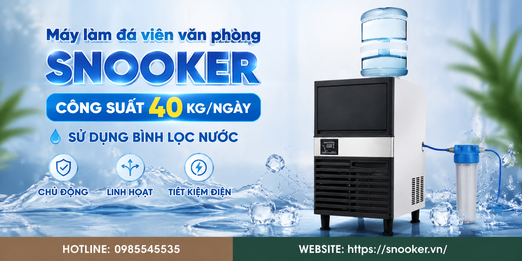 Máy làm đá viên Snooker SK-80PT sử dụng bình lọc nước có sẵn tiện lợi cho văn phòng như thế nào ?